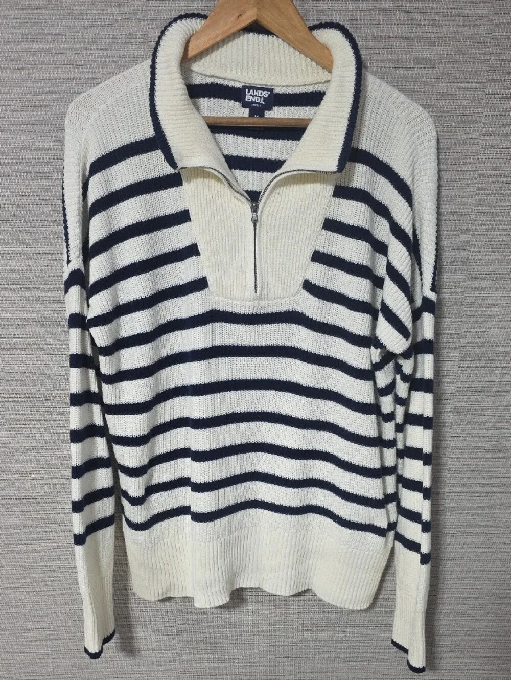 Lands' End Drifter Striped Quarter Zip Sweater